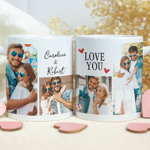 Love You Red Heart Couple Photo Collage Coffee Mug