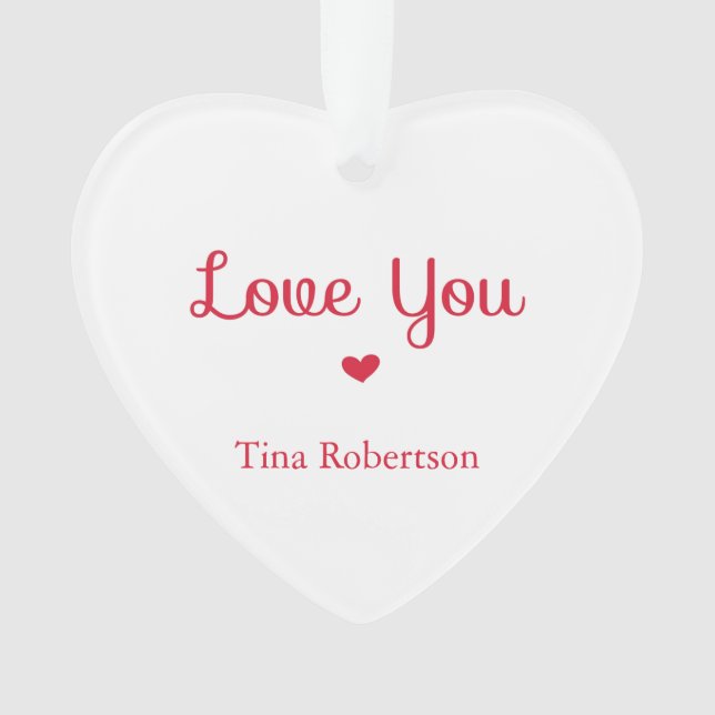 Love you red heart personalized white ornament (Front)