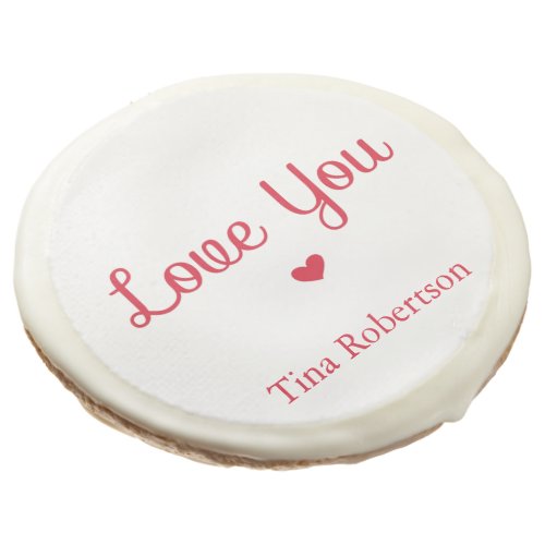 Love you red heart personalized white sugar cookie