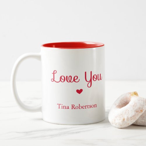 Love you red heart personalized white Two_Tone coffee mug