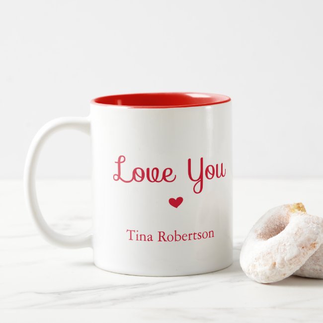 Love you red heart personalized white