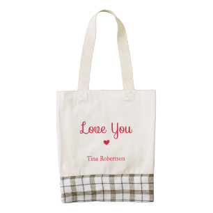 Love you red heart personalized white zazzle HEART tote bag