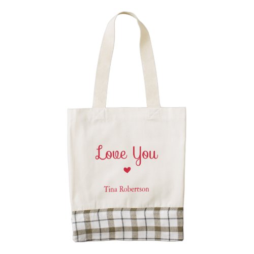 Love you red heart personalized white zazzle HEART tote bag