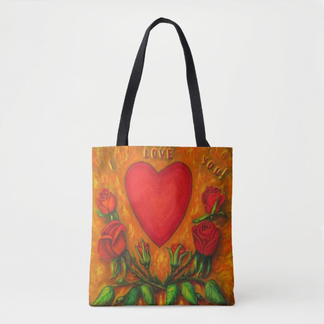 Love you red heart & roses tote bag (Front)