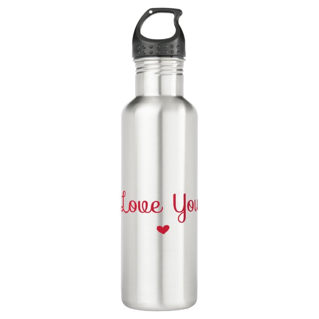 Love you red heart stainless steel water bottle (Front)