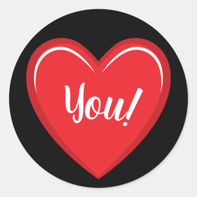 Love You Red Heart Sticker on Solid Black (Front)