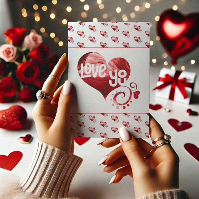 Love You Red Heart Valentine Folded Thank You Card (Creator Uploaded)