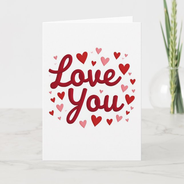 Love You Red Hearts Card (Front)