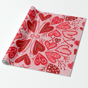 Love You Red Hearts Valentine Gift Wrapping Paper