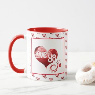 Love You Red marble Heart Valentine mug