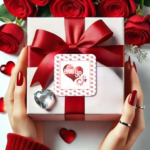 Love You Red marble Heart Valentine Square Sticker