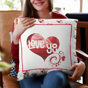 Love You Red marble Heart Valentine Throw Pillow