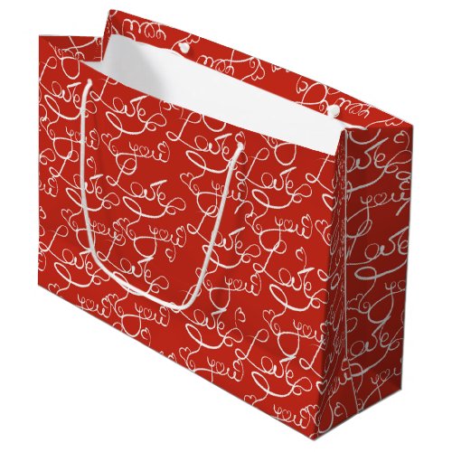 Love You Red Valentines Day Script Pattern Large Gift Bag
