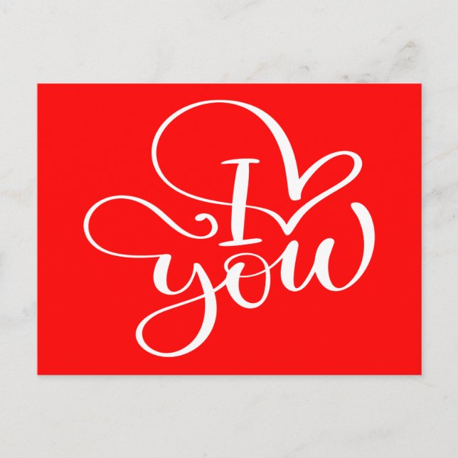 Love You Red White Heart Wedding Engagement Postcard (Front)