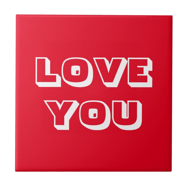 Love You, red white modern bold Ceramic Tile (Front)