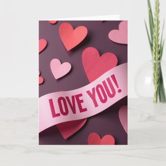 Love You Ribbon Hearts Art Card (Front)