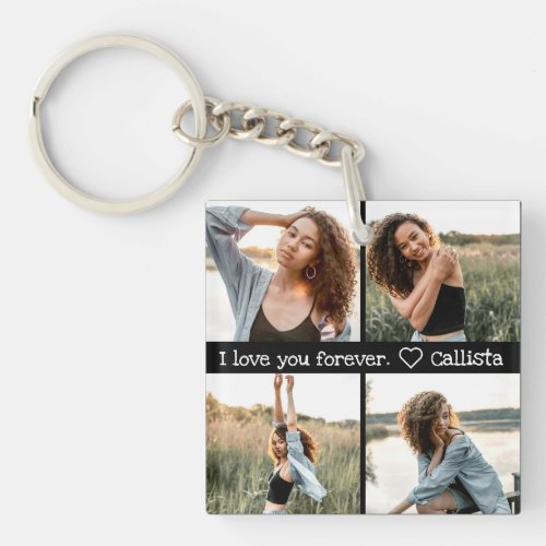 Love You Romantic Sweet Photo Collage Keychain