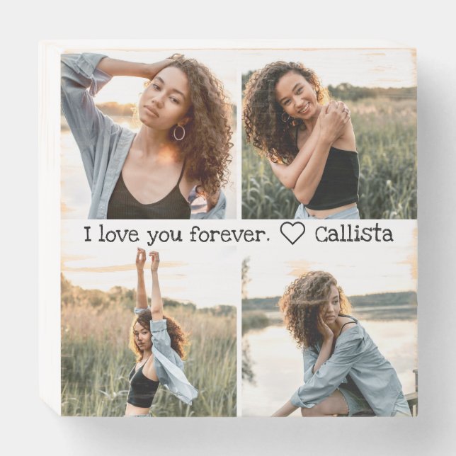Love You Romantic Sweet Photo Collage Wooden Box Sign (Front Horizontal)
