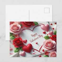 Love You Roses and Hearts Valentines Day Holiday Postcard