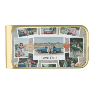 Love You Scrapbook Photo Collage – Romantic Memori Gold Finish Money Clip