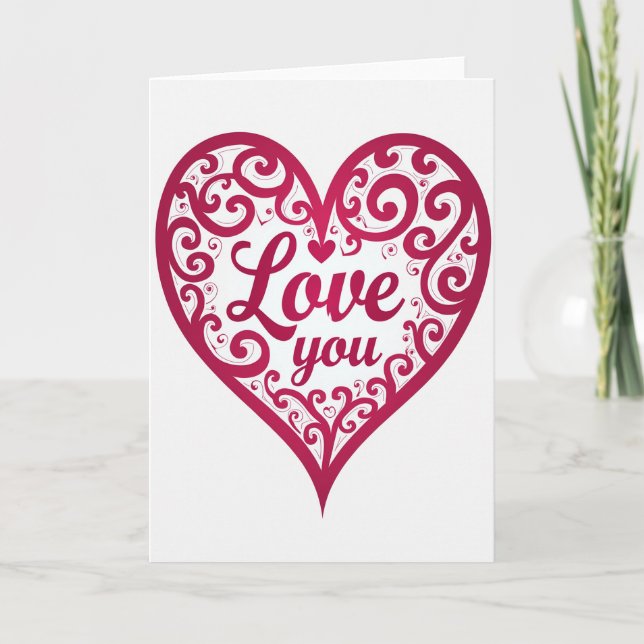 Love You Scroll Heart Card (Front)