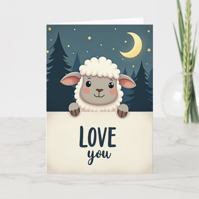 Love You Sheep Moon Stars Card (Front)