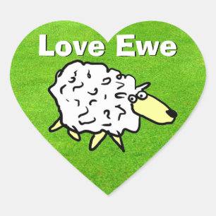 Love You - Sheep on Grass Design Cartoon Heart Sticker
