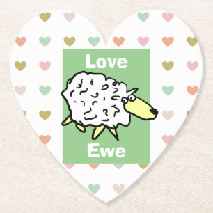 Love You Sheep Pun Paper Coaster