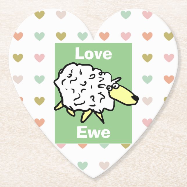 Love You Sheep Pun Paper Coaster (Front)
