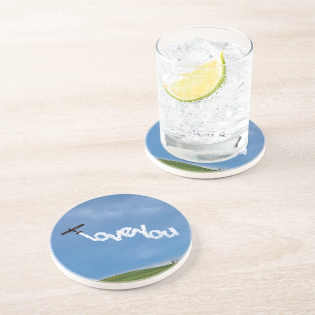 Love You Skywriting Sandstone Coaster (Side)