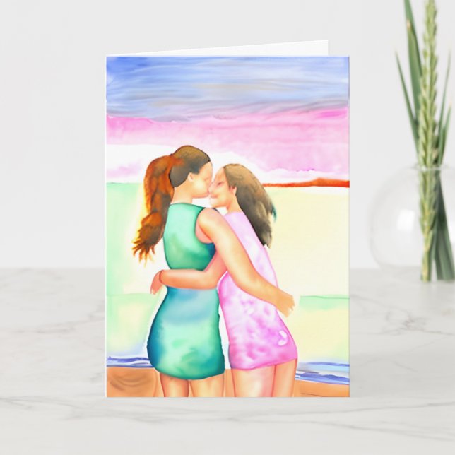 Love You So Much Lesbian Embrace Card (Front)