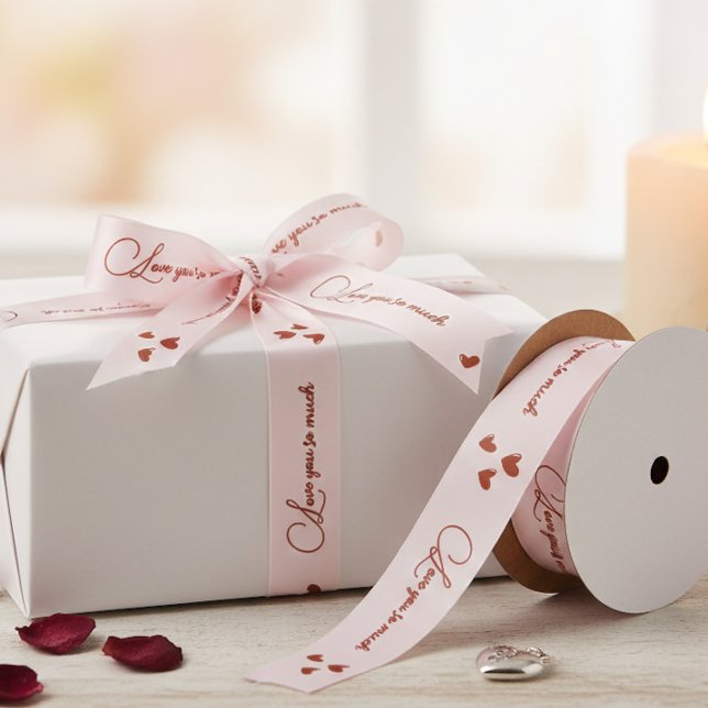 Love You So Much Romantic Heart Pattern Gift Wrapp Satin Ribbon (Creator Uploaded)