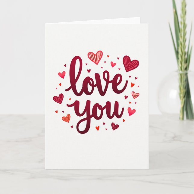 Love You Striped Hearts Card (Front)