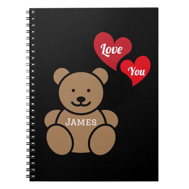 Love You Teddy Bear and Hearts, Personalized Notebook (Front)