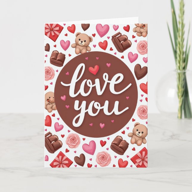 Love You Teddy Bear Hearts Card (Front)