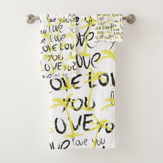 Love You Text Art Palms Summer  Bath Towel Set (Insitu)