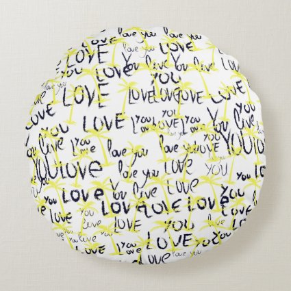 Love You Text Art  Round Pillow
