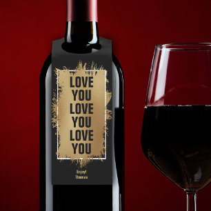 LOVE YOU Text Gold Foil on Black Bottle Hanger Tag