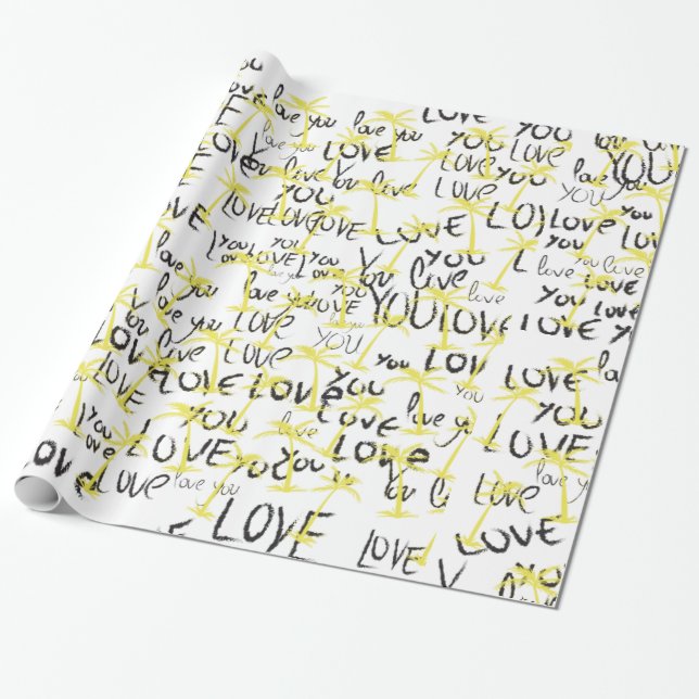 Love You Text Pattern Creative Typography  Wrapping Paper (Unrolled)