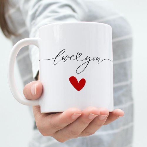 Love you  text with cute red heart coffee mug