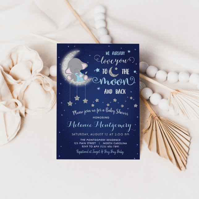 Love You The Moon and Back Baby Shower Invitation