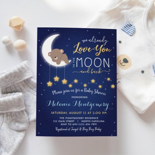 Love You The Moon and Back Baby Shower Invitation