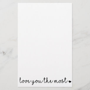 love you the most with heart simple modern stationery