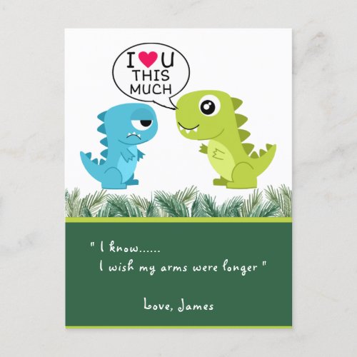 LOVE YOU THIS MUCH  Funny T_Rex Valentines Day Holiday Postcard