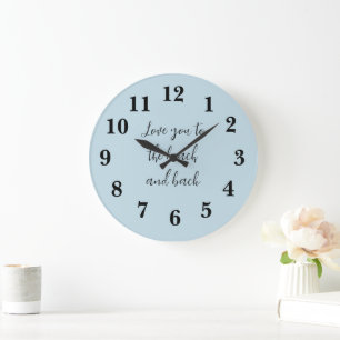 Love You to Beach and Back Blue Preppy Large Clock