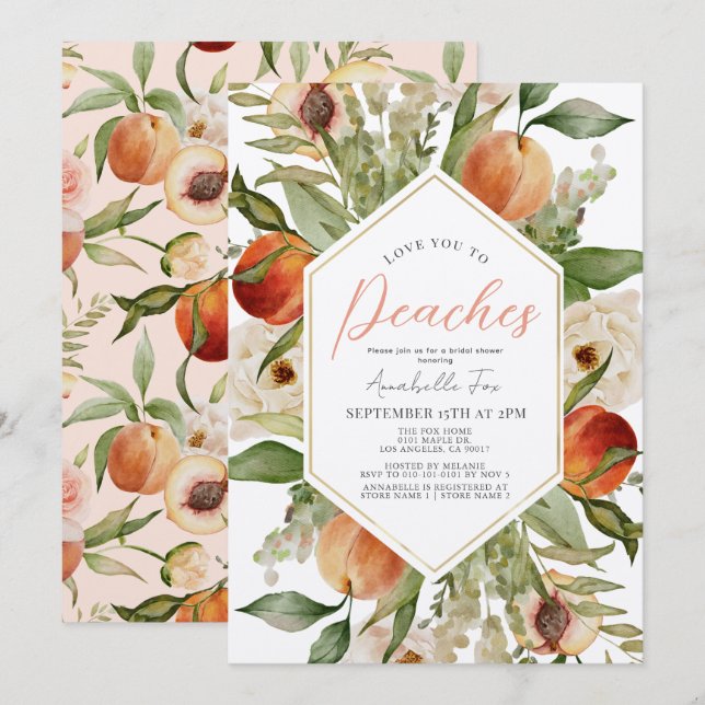 Love You to Peaches Floral Bridal Shower Invitation (Front/Back)