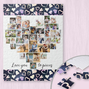 Love you to Pieces Heart Photo Collage Sweetheart Jigsaw Puzzle