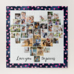 Love you to Pieces Heart Shaped 36 Photo Hearts Jigsaw Puzzle<br><div class="desc">Create your own heart shaped Photo Collage with 36 of your favorite family pictures, wedding photos etc. The design is lettered with cute caption, "love you to pieces" in handwritten script. The collage comprises a variety of landscape, portrait and square instagram formats to give you plenty of options when placing...</div>