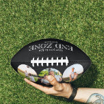 Love You to the End Zone and Back 3 Photo Black Football<br><div class="desc">Personalized football with 3 of your favorite photos and fun football quote which reads "love you to the end zone and back". The design sits on a printed leather look background in black with white typography. The photo template is ready for you to upload your pictures - if you have...</div>