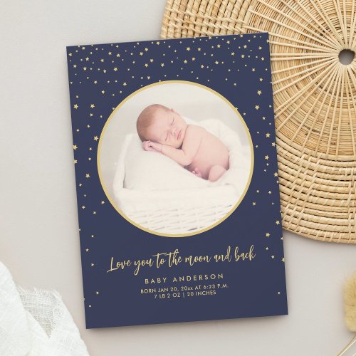 Love You To The Moon And Back Baby Photo Birth Announcement